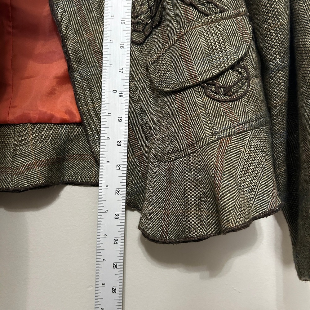 Women's Cottagecore Blazer 10 Brown Herringbone Floral Embroidered Dark Academia - Picture 10 of 12
